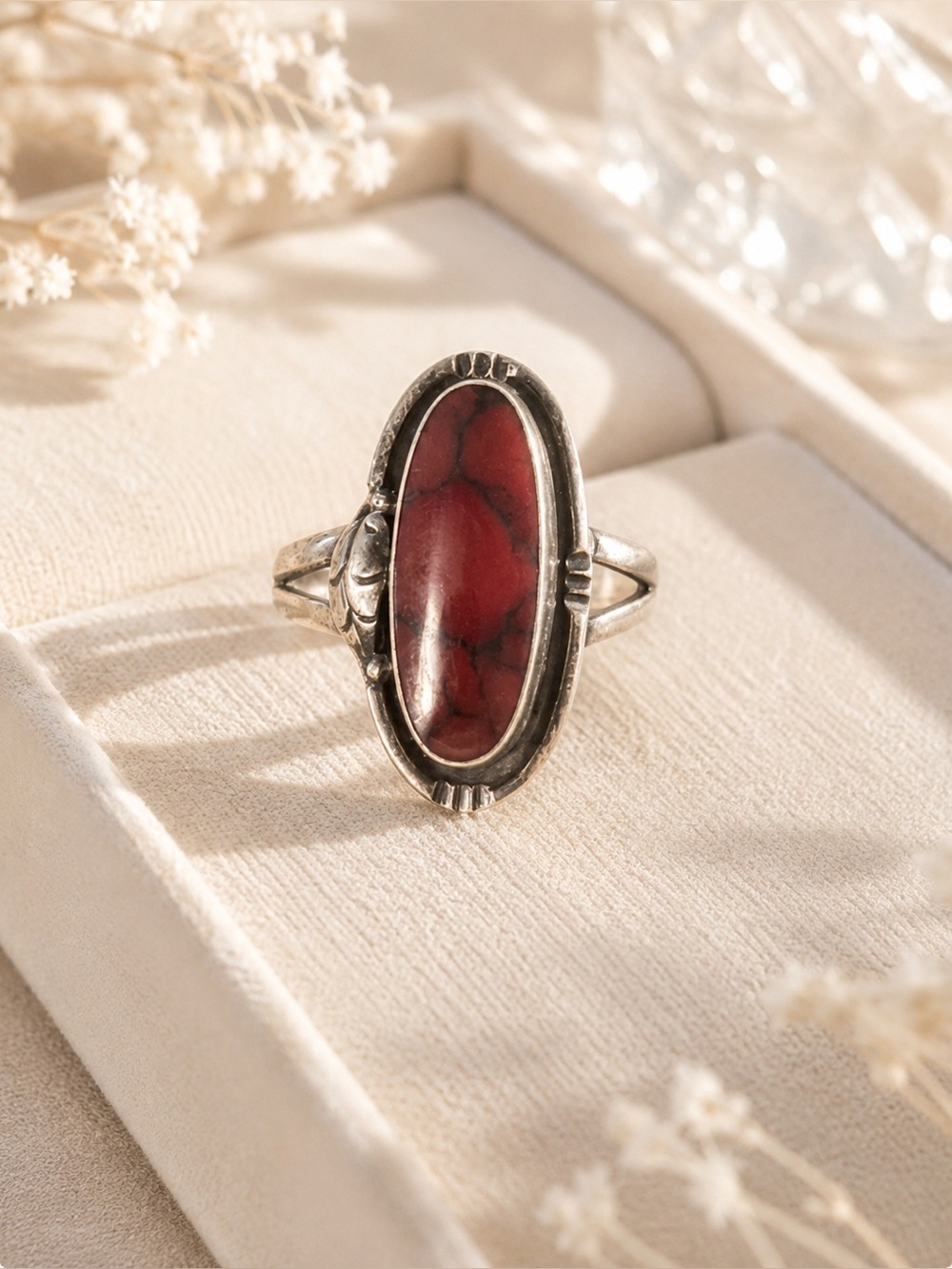 Vintage Red Spider Jasper Sterling Silver Ring | Taxco Mexico | .925 Silver 10.5